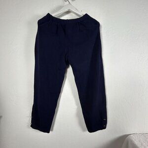 Womens Navy Elastic Waist Cropped Pants Knit High Rise Pockets Casual Pull-On
